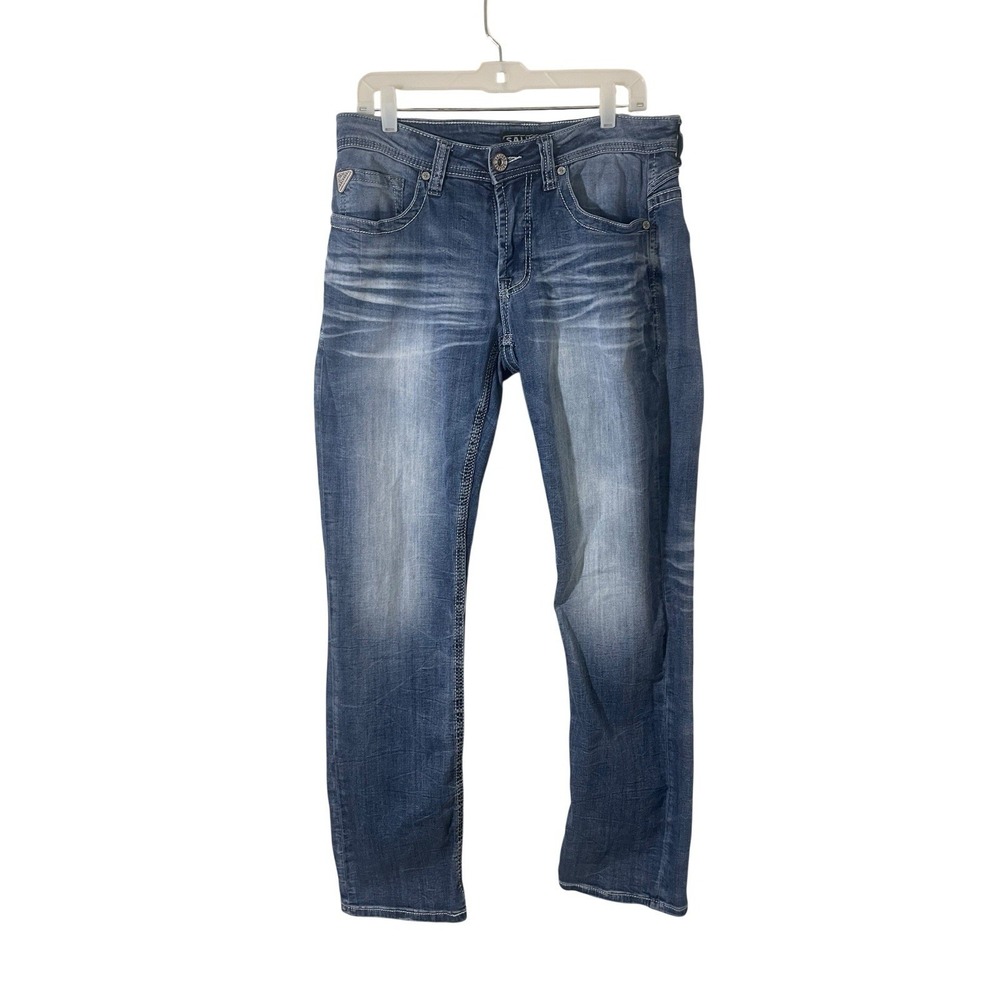 Salvage Supply Co. Jeans 32x34 Anarchy Straight Relaxed Fit Blue Buckle Distress